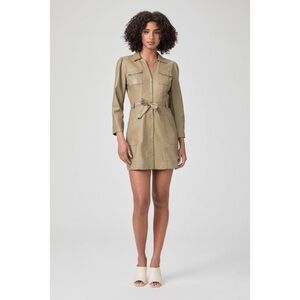 Paige Karmine Faux Leather Belted Mini Dress in Brushed Olive Size Small